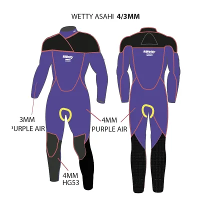 Combinaison de surf 4/3MM WETTY – Néoprène japonais ASAHIPRO PURPLE – ROUND ZIP