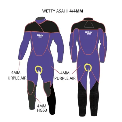 Combinaison de surf 4/4MM cagoule WETTY – Néoprène japonais ASAHIPRO PURPLE – ROUND ZIP
