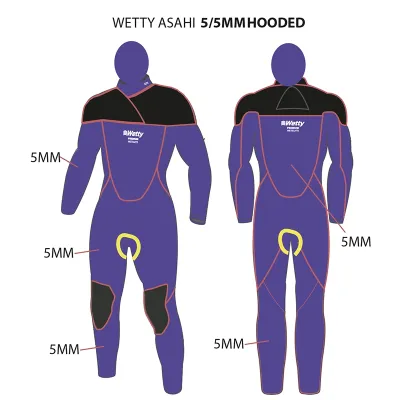Combinaison de surf 5/5MM cagoule WETTY – Néoprène japonais ASAHIPRO PURPLE – ROUND ZIP