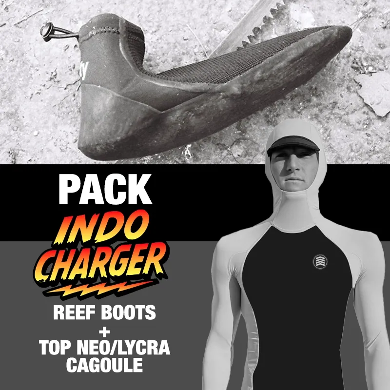 PACK INDO CHARGER (REEF BOOTS + TOP NEO RASH GUARD HOODED)